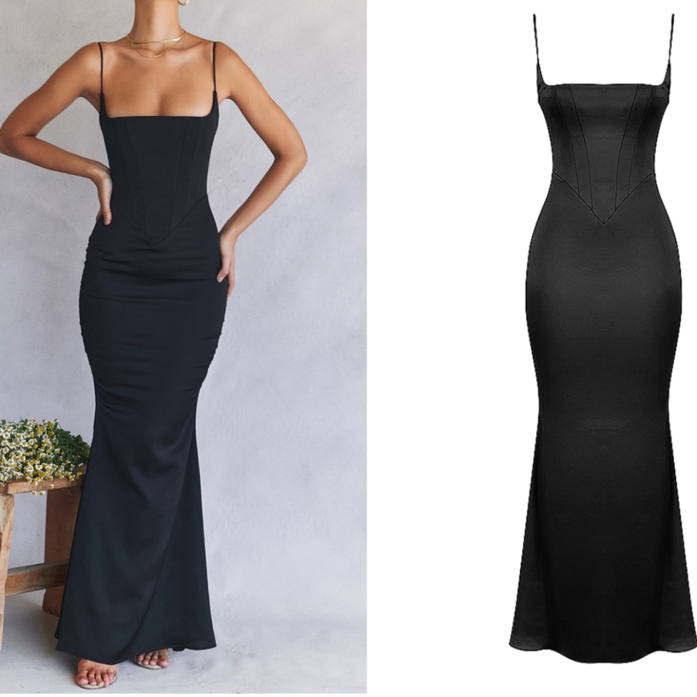 HOUSE OF CB 'Olivette' Black Satin Corset Maxi Dress NWOT size XS - Picture 10 of 10